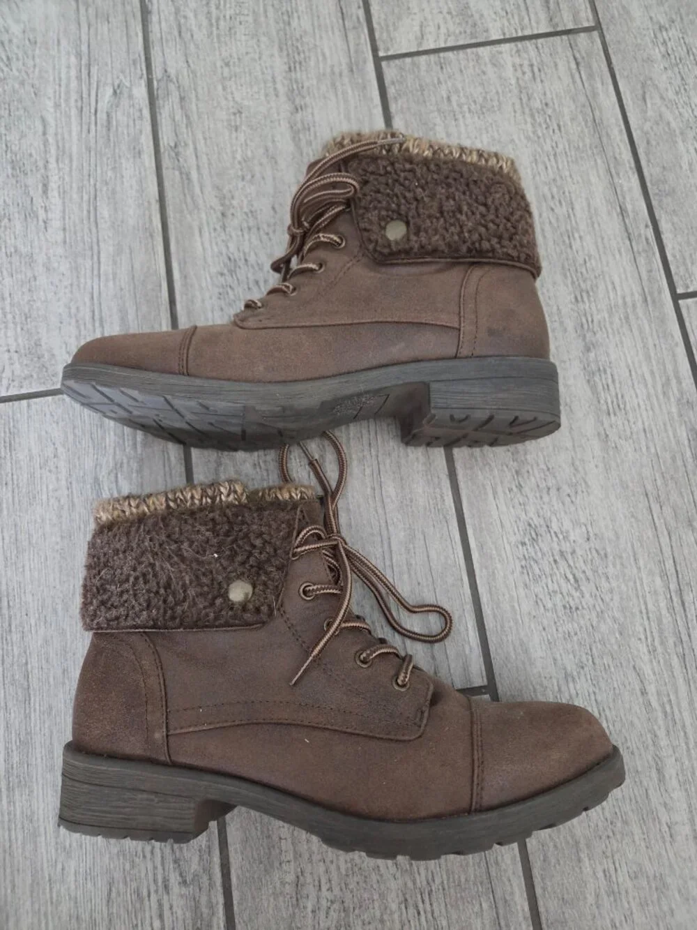 White Mountain Savada Boots Sweater Knit Lace-Up Ankle Brown Women's Size 7.5